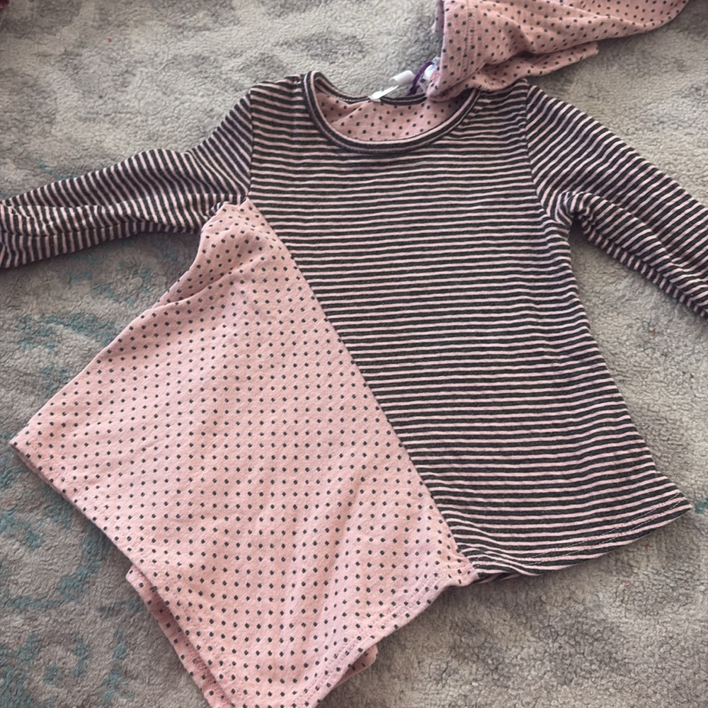 Joahlove 2 Piece Asymmetrical Pant Set Pink And Gray Polka And Stripes Sz 24 mo